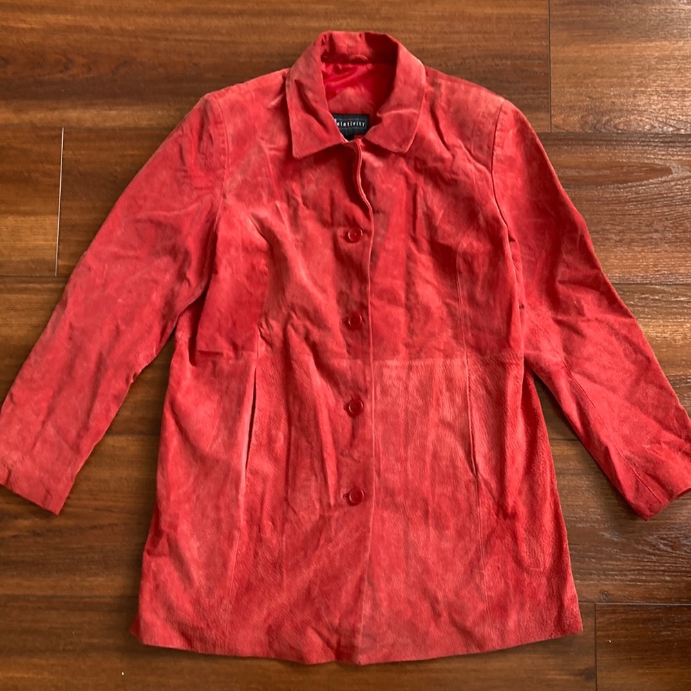 Vintage 1990’s (R)relativity red leather coat -L